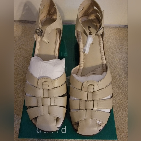 David Tate Shoes - David Tate Beige Woven Leather Sandal Heels